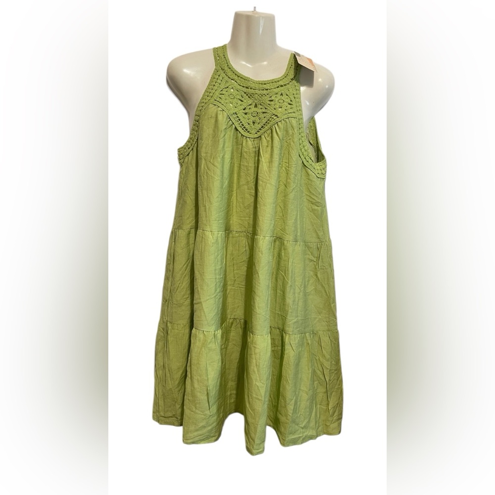 BTFBM Light Green Crochet Yoke Sundress
